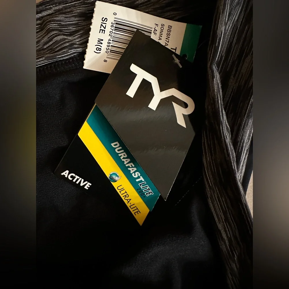 TYR NWT Sonoma Active Banded Waist Black Bikini Swim Bottom,Women’s Size 8